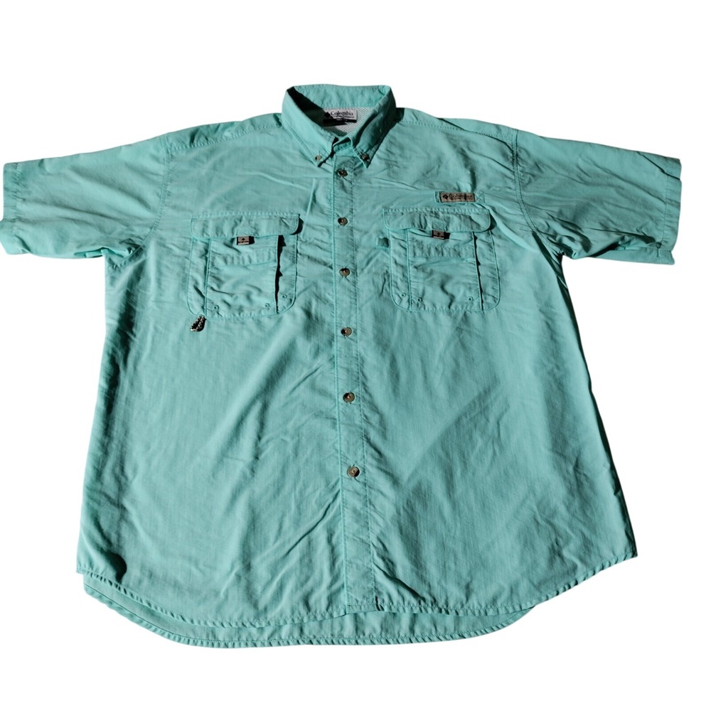 Columbia PFG Mens Vented Short Sleeve Shirt Aqua Blue / Teal No Size Tag 2XL?
